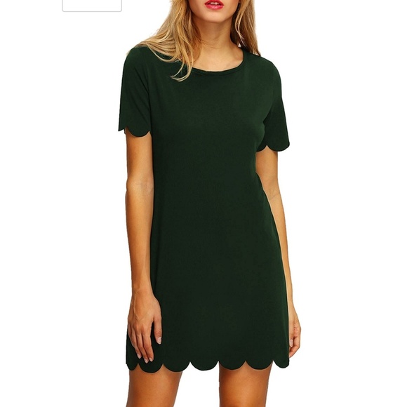 SHEIN Dresses & Skirts - NWOT Shein Green Shift Dress with Scallop Hem